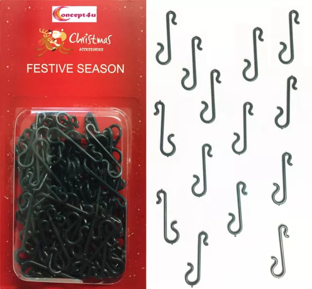 100 Christmas Tree Green Hooks Ornament Bauble Hanging Wires Hangers Clip Decor