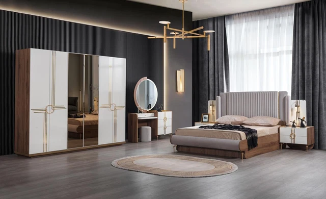 Juego de dormitorio 5 piezas muebles de lujo cama armario juego completo nuevo