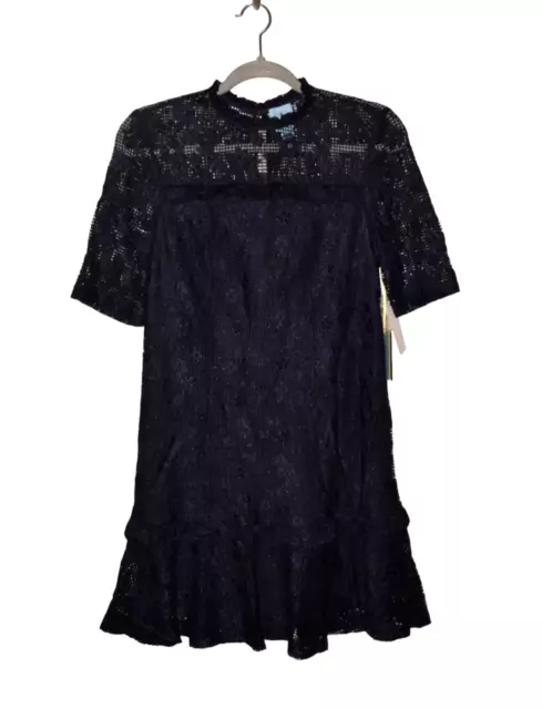 CECE NEW $139 Short Sleeve Lace Mini Dress in Night Shade Size 2