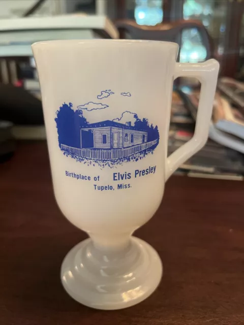 Vintage “BIRTHPLACE OF ELVIS PRESLEY , TUPELO MISS” Coffee Cup Milk Glass 8oz