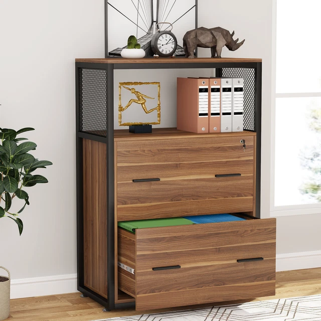 INDUSTRIAL LATERAL FILE with Lock, 2Drawer Wood Filing Storage