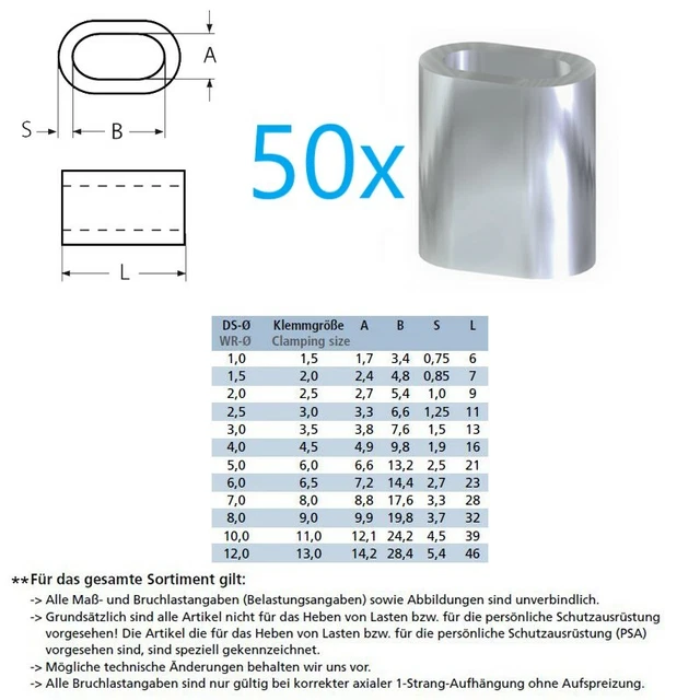 50 x 1/1,5/2 MM Aluminium Presse Pince Attache Embouts Câble Serre-Câble