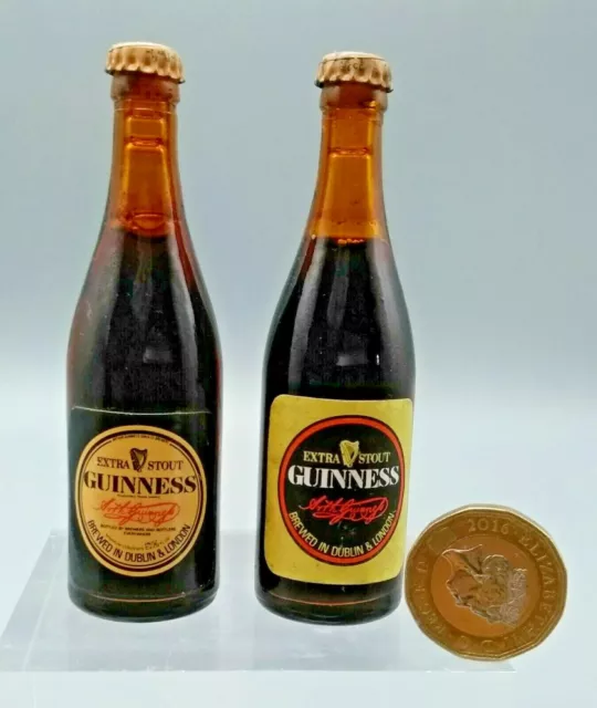 2 Miniature Vintage Extra Stout  Guinness Bottles ~ Different Labels #1