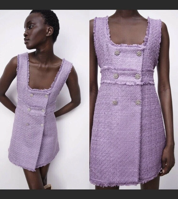 ZARA WOMAN PURPLE Double Breasted Tweed Mini Dress W Rhinestone Buttons Size S 43.00 PicClick