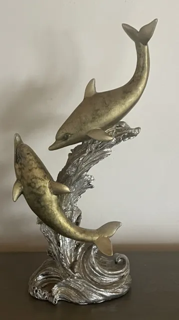 Dolphin Statue  On A Wave Bronze