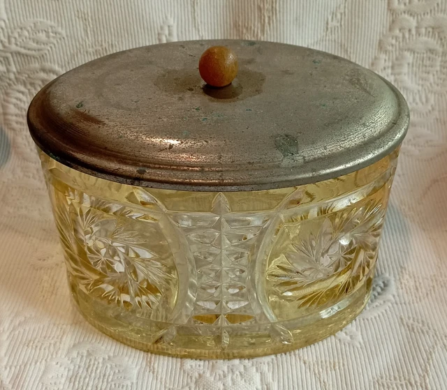 Ancienne Coupe Bonbonnière En Verre - Sucrier Avec Couvercle à Fleur - Dépoli