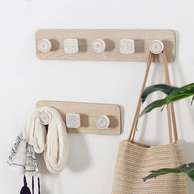 Nordic Wooden Coat Hanger Wall Hook Porch Hanging Coat Key Holder Hook Rack Home
