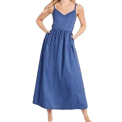 Old Navy Medium Blue Cotton-Poplin Cami Maxi Swing Dress Pockets