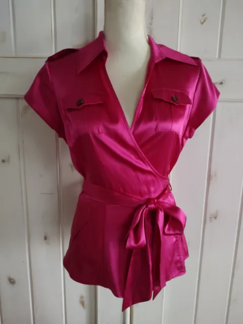 Diane Von Furstenberg Silk Wrap Blouse Size 8 NWT Pink Fushia