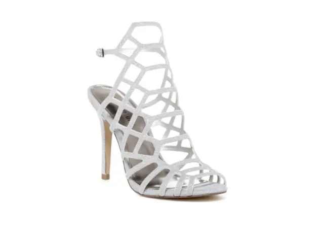 Madden Girl Directt Silver Caged Sandal Stilettos Heels 9M