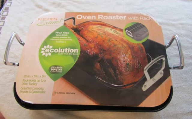 Ecolution Kitchen Extras Roasting Pan with Rack BRAND NEW IN BOX Large PFOA free