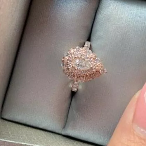 14k Rose Gold Apx 1ct Pear Teardrop Diamond Engagement Ring w/ Double Halo F SI2 3