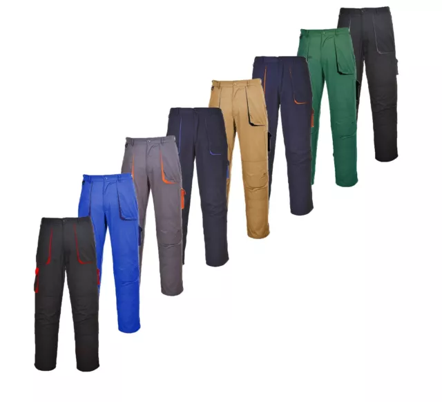 Uomo Contrasto Pantaloni Lavoro Elastico Vita Multi Tasche Ginocchio Pad Bn