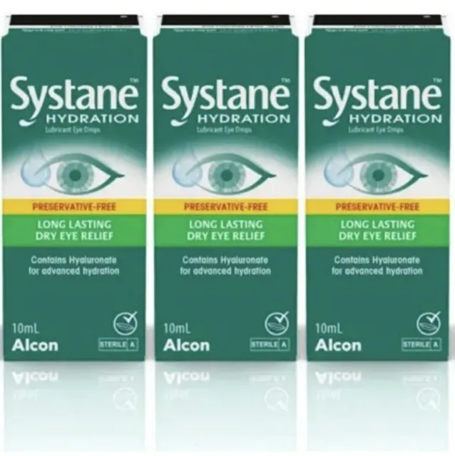 3 x Systane Preservative Free Eye Drops Hydration 10ml EXP DATE 01/05/24