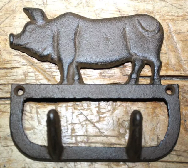 Cast Iron Antique Style PIG Coat Hooks Hat Hook Rack Towel HOG PIGGY