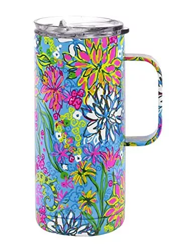 Lilly Pulitzer 16 Oz Travel Mug with Handle and Lid, Stainless Steel Insulate...