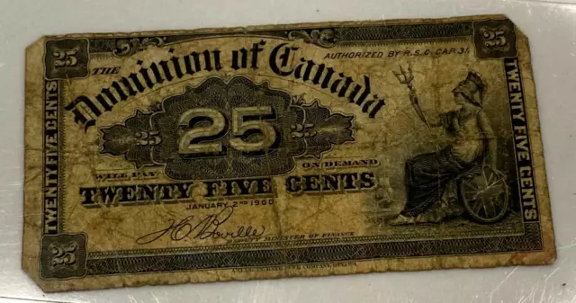 Dominion Of Canada 1900 Twenty Five Cents Shinplaster Banknote