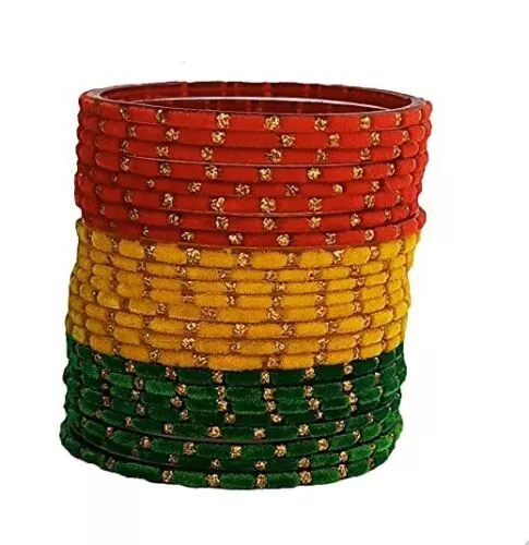 36 Teile Rot/Gelb/Grün Farbe Glas Samt Punkte Armreif Set Mädchen/Damen