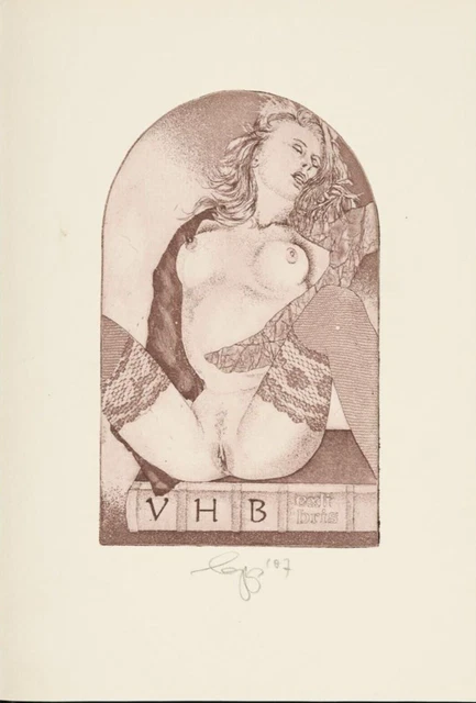 Original Radierung Exlibris Olaf Gropp Akt Erotik erotic nude signiert 2007