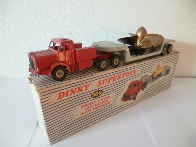 DINKY SUPERTOYS. A BOXED #986 MIGHTY ANTAR LOW LOADER WITH PROPELLER. Toys - Toys