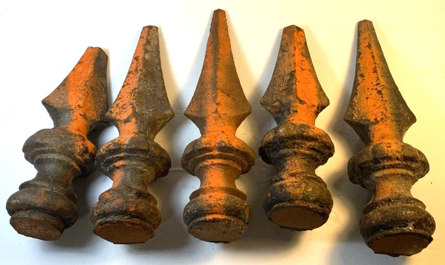 Lot of 5 Antique Victorian 19th Century Cast Iron Gate Fence Post Finials 11''