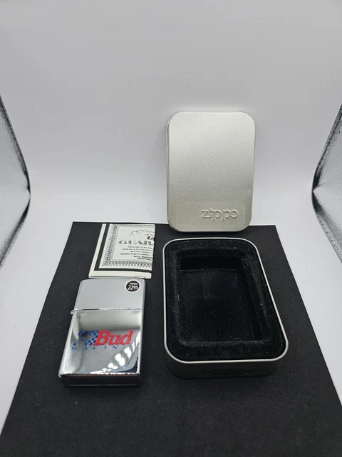 Zippo 1996 Bud Budweiser Racing Polished Chrome Lighter New
