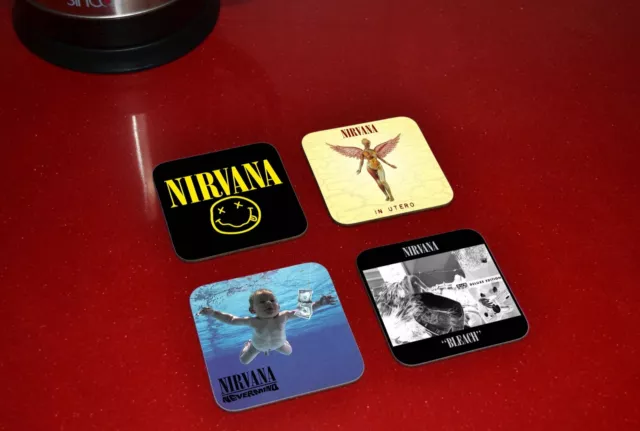 Nirvana Albums Awesome - 4 Piece Wooden Drinks Coaster Set