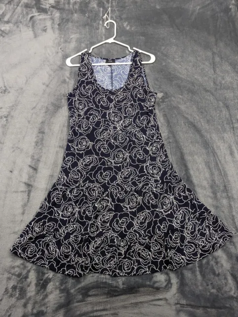 MSK Dress Womens LG Midi Sleeveless Scoop Neck Textured Dark Floral Navy Blue