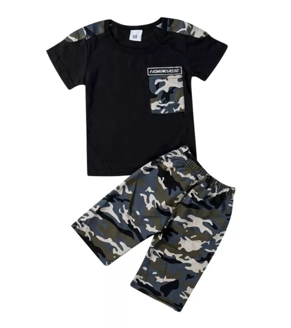 Boys Camouflage Outfits  2Pcs Cotton Clothing Sets, Black, 2-3 years