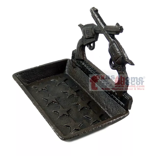 Western Rustic Cast Iron Soap Dish Crossed Pistol Gun Bath Accessory Stars