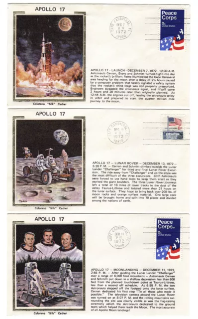 SET of 5 Apollo 17 Colorano Silk Cachet Cape Canaveral pmk Covers