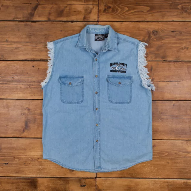 Vintage Orange County Choppers Denim Shirt Button L Vest Mens Sleeveless Blue