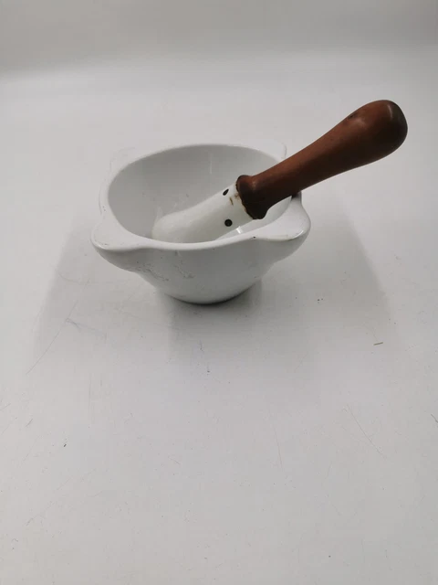 ANCIEN MORTIER EN Porcelaine Blanche Avec Son Pilon Apothicaire