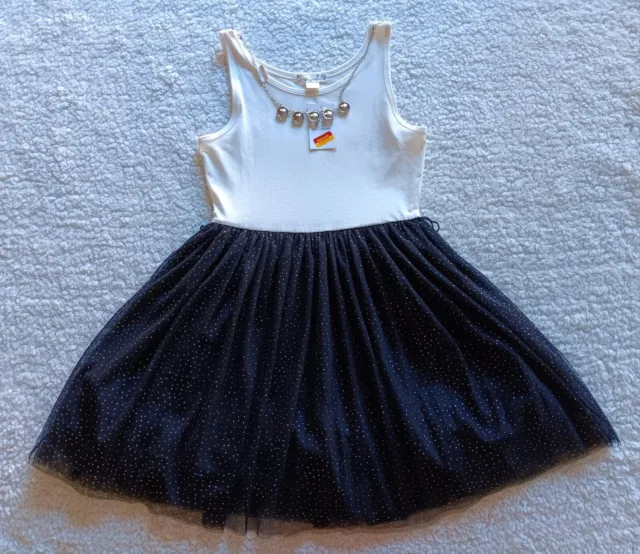 Girls Dress Size 12 by Knit Works Solid White Top Black Skirt w/Bling
