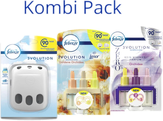 SET Febreze 3Volution 2x flacone profumato e dispositivo - orchidea d'oro zero% orchidea