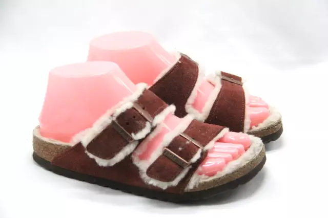 Birkenstock Arizona Sandals Womens 36 Narrow Burgundy Buckle Sherpa Lined Suede