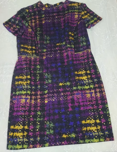 Tahari Arthur S Levine Midi Dress Sz 16 Zipper Side Multicolor Short Sleeve