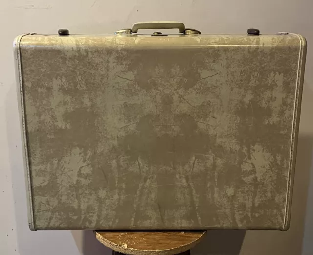 Vintage Samsonite Marbled Cream Train Suitcase 4536 Luggage 26 x 20 x 9