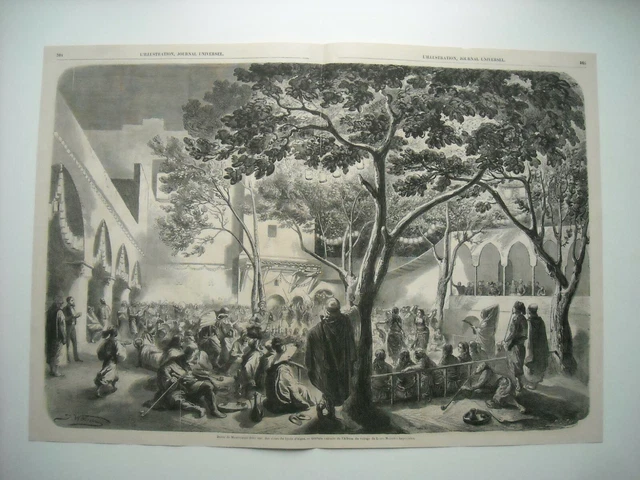 Gravure 1860. Algerie. Danse De Mauresques Dans Une Cour Du Lycee D’alger.......