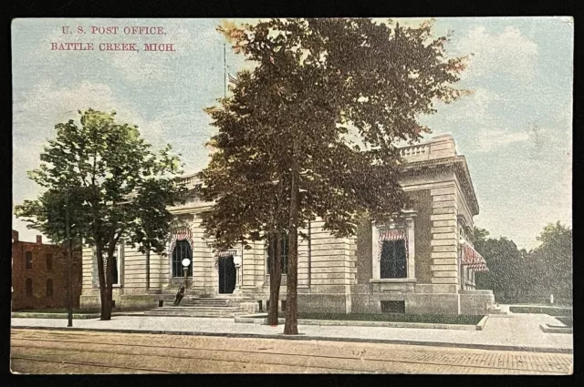Postcard Battle Creek US Post Office Michigan Vintage Lithograph Posted 1910