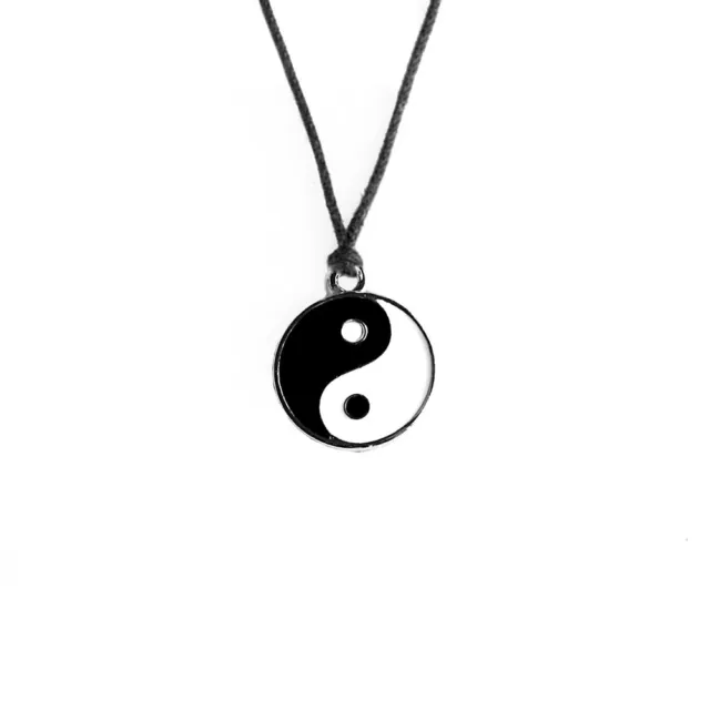 Yin Yang Ying Yang Pendant Black White Necklace Charm with Black Cord