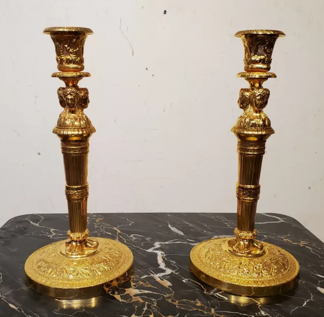 Pair of Empire Style Ormolu Candlesticks