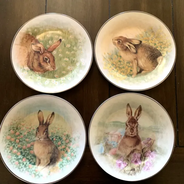 Meadow Bunny Salad Plates Set 4 in Unused Condition Rare Pottery Barn Rabbit