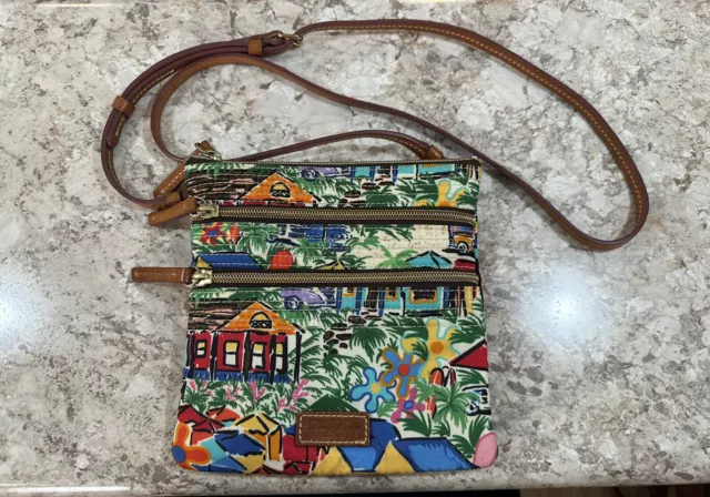 Dooney and Bourke Tropical Island Triple Zip Crossbody Bag Rare