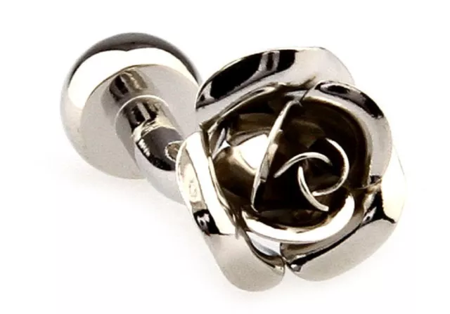 MRCUFF Rose Silver Pair of Cufflinks in Presentation Gift Box & Polishing Cloth