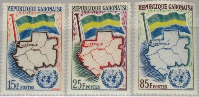 GABON GABUN 1961 157-59 151-53 Flag Map UN Emblem Admission to UNO Karte MNH