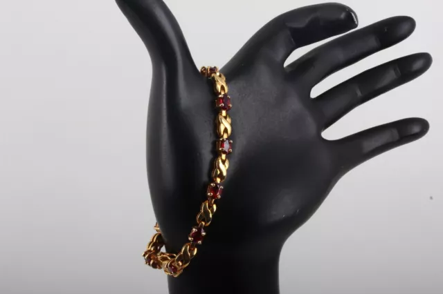 Gold Over Sterling Silver Red Crystals Bracelet Fine 925 6356B