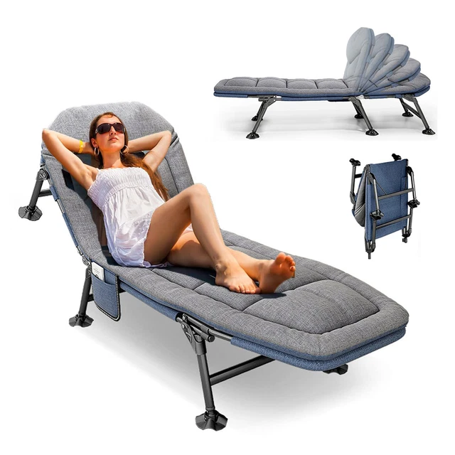 Lit De Camp Pliable Avec Matelas – Armée / Camping – Gris 62x180 Cm