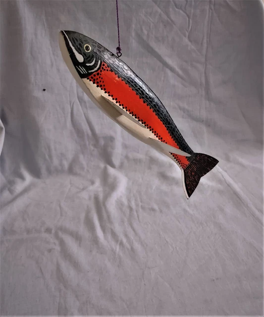Vintage Carved Wood Hanging Flying Fish - Painted - MJ Miller