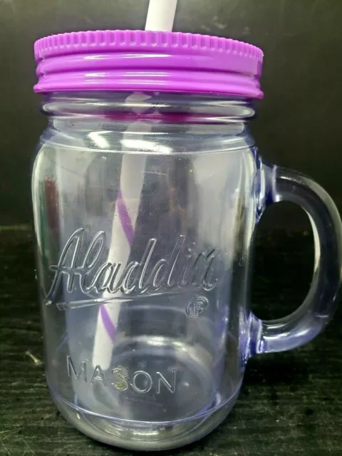Aladdin 20 oz Insulated Mason Mug Classic Tumbler w/Purple Top & Straw